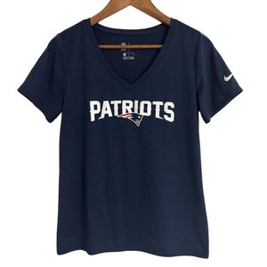 Nike NFL Women's Navy Patriots V-Neck Dri-Fit Logo Short Sleeve T-Shirt Medium